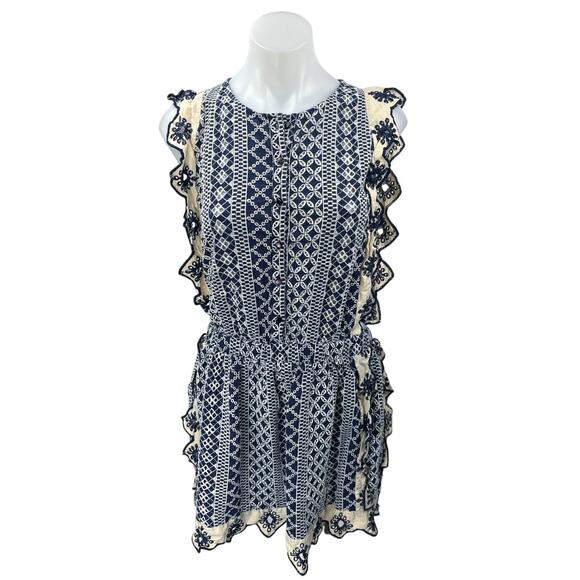 Chloe Laetitia Blue Sleeveless Ruffle Eyelet Cami Camisole Mini Tank Dress S/M - Picture 1 of 5